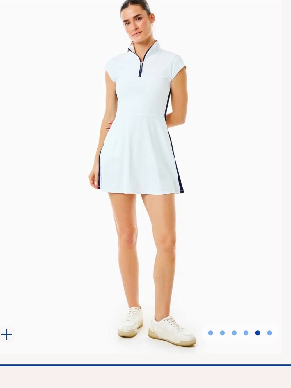 NWT Addison Bay Super White Athletic Half-Zip Dress with Navy Trim